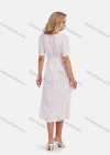Wholesale Women's Casual V Neck Short Sleeve Striped Print Buttons Decor Midi Dress With Tie Belt - Liuhuamall