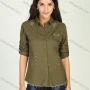 Wholesale Women's Casual Military Style Collared Distressed Long Sleeve Top Button Down Ripped Raw Hem Shirt preview
