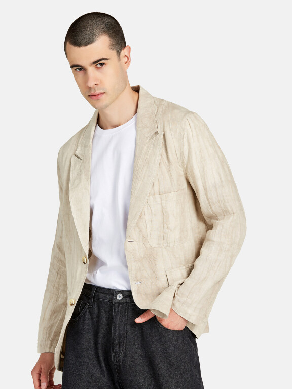 Men's Casual Regular Fit Lightweight Ruched Pocket Linen One Button Blazer Jacket, Clothing Wholesale Market -LIUHUA, Men, Men-s-Suits-Blazers, Men-s-Suit-Sets