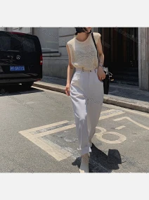 Wholesale Women's Casual Plain Round Neck Rib Hollow Out Knit Tank Top, LIUHUA CLOTHING WHOLESALE