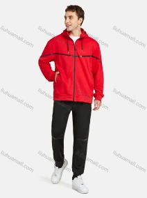 Wholesale Men's Sporty 2 Pieces Plain Striped Hooded Pockets Zipper Jacket & Drawstring Jogger Pant Sets, LIUHUA CLOTHING WHOLESALE