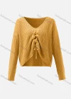 Wholesale Women's V Neck Drawstring Cable Knit Plain Sweater - Liuhuamall