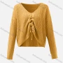 Wholesale Women's V Neck Drawstring Cable Knit Plain Sweater preview