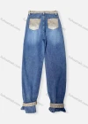 Wholesale Women's Casual Plain Patch Pocket Splicing Contrast Buckle Strap Jeans 4205# - Liuhuamall