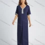 Wholesale Women's Plain Embroidered Trims Ruffle Hem V Neck Maxi Kaftan preview