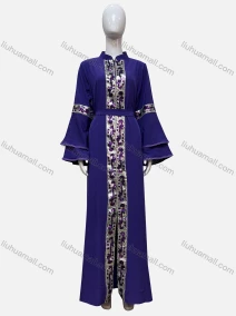 Wholesale Women's Mock Neck Sequin Zipper Layered Sleeve Maxi Dress With Belt, LIUHUA CLOTHING WHOLESALE