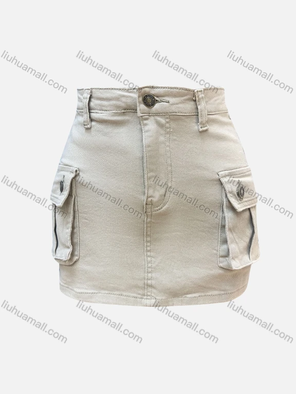 Wholesale Women's Casual Plain Multiple Flap Pockets Mini Denim Skirts