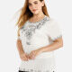 Women's Elegant Round Neck Floral Embroidery Short Sleeve T-Shirt White Clothing Wholesale Market -LIUHUA