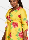 Wholesale Women's Casual Wrap V Neck Flower Print Lace Up Tiered Short Dress - Liuhuamall