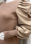 Wholesale Women's Fashion Puff Sleeve Knit Splicing Pullover Sweater - Liuhuamall