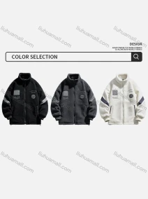 Wholesale Men's Casual Letter Stand Collar Patch Pocket Zip Up Fleece Jacket A08#, LIUHUA CLOTHING WHOLESALE