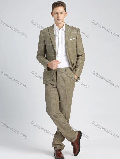 Wholesale Men's Formal Slim Fit Lapel Single Breasted Plaid Print Blazer & Trousers 2 Piece Sets