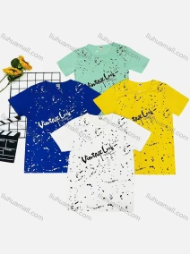 Wholesale Boy's Casual Allover Print Round Neck Short Sleeve Tee, LIUHUA CLOTHING WHOLESALE