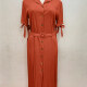 Women's Casual Lapel Lace Up Button Down Belted Plain Maxi Dress 18# Clothing Wholesale Market -LIUHUA
