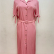 Women's Casual Lapel Lace Up Button Down Belted Plain Maxi Dress Pink Clothing Wholesale Market -LIUHUA