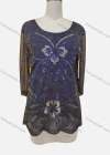 Wholesale Women's Elegant Floral Sequin Embroidery Round Neck Sheer Half Sleeve Blouse - Liuhuamall