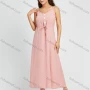Wholesale Women's Casual Spaghetti Strap Plain Button V Neck Cami Maxi Dress With Drawstring preview