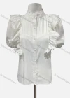 Wholesale Women's Casual Mock Neck Button Down Ruffle Trim Blouse - Liuhuamall