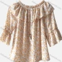 Wholesale Women's Causal Off Shoulder Short Sleeve Ruffle Trim Ditsy Floral Blouse preview
