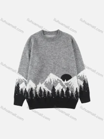 Wholesale Men's Landscape Pattern Round Neck Long Sleeve Thermal Sweater, LIUHUA CLOTHING WHOLESALE