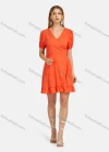 Wholesale Women's Wrap V-neck Puff Sleeve Wrap Ruffle Hem Plain Short Dress - Liuhuamall