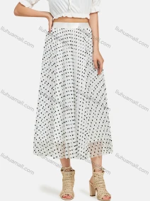 Wholesale Women's Elastic Waist Polka Dot Ruffle Hem Maxi Skirt, LIUHUA CLOTHING WHOLESALE