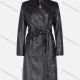 Wholesale Women's Fashion Slim Fit Lapel Lace Up Leather Double Breasted Trench Coat 22806# Black Clothing Wholesale Market Liuhua