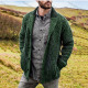 Wholesale Men's Casual Plain Lapel Collar Ribbed Chunky Knit Long Sleeve Button Down Cardigan Green Clothing Wholesale Market Liuhua