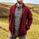 Men's Casual Plain Lapel Collar Ribbed Chunky Knit Long Sleeve Button Down Cardigan Red Clothing Wholesale Market -LIUHUA