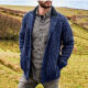 Men's Casual Plain Lapel Collar Ribbed Chunky Knit Long Sleeve Button Down Cardigan Blue Clothing Wholesale Market -LIUHUA