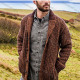 Wholesale Men's Casual Plain Lapel Collar Ribbed Chunky Knit Long Sleeve Button Down Cardigan Brown Clothing Wholesale Market Liuhua