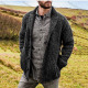 Wholesale Men's Casual Plain Lapel Collar Ribbed Chunky Knit Long Sleeve Button Down Cardigan Dark Gray Clothing Wholesale Market Liuhua