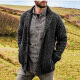Men's Casual Plain Lapel Collar Ribbed Chunky Knit Long Sleeve Button Down Cardigan Dark Gray Clothing Wholesale Market -LIUHUA