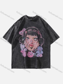 Wholesale Men's Fashion Oversized Crew Neck Short Sleeve Wash Distressed Graphic T-shirt 703#, LIUHUA CLOTHING WHOLESALE