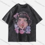 Wholesale Men's Fashion Oversized Crew Neck Short Sleeve Wash Distressed Graphic T-shirt 703# preview