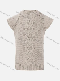 Wholesale Girls Cap Sleeve Mock Neck Cable Knit Pullover Sweater, LIUHUA CLOTHING WHOLESALE