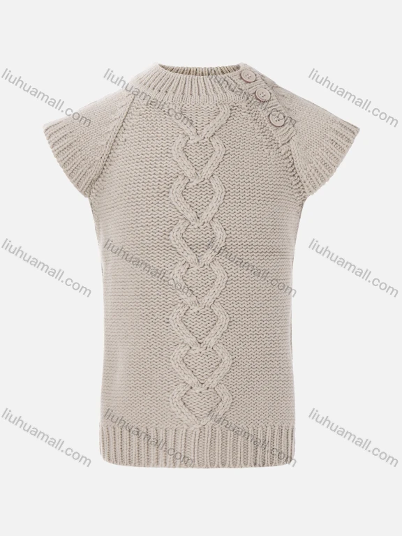 Wholesale Girls Cap Sleeve Mock Neck Cable Knit Pullover Sweater