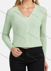 Wholesale Women's Icy Silk V Neck Button Closure Plain Crop Knitted Cardigan - Liuhuamall