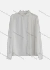 Wholesale Women's Elegant Scallop Edge Mock Neck Long Sleeve Pearl Button Ruched Pleated Plain Blouse - Liuhuamall