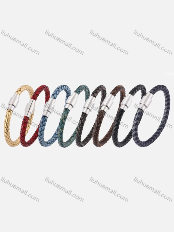 Wholesale Genuine Leather Stainless Steel Magnetic Buckle Bracelet SP0253L#