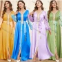 Wholesale Women's Arabic Muslim Islamic V Neck Splicing Embroidery Dubai Abaya Maxi Dress 3402# preview
