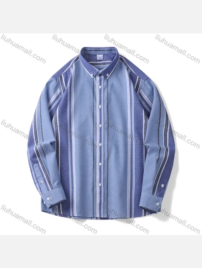 Wholesale Men's Striped Long Sleeve Loose Fit Button Down Shirt