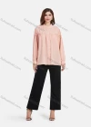Wholesale Women's Chiffon Crew Neck Long Sleeve Button Down Ruffle Trim Plain Shirt - Liuhuamall
