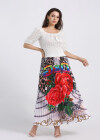 Wholesale Women's Fashion Leopard Letter Floral Graphic Pleated Elastic Waist Maxi Skirt - Liuhuamall