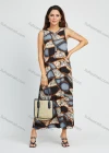 Wholesale Women's Fashion Sleeveless Keyhole Neck Leopard Splicing Print Midi Dress - Liuhuamall