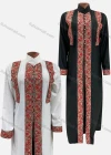 Wholesale Women's Vintage Stand Collar Long Sleeve Floral Embroidery Abaya Maxi Dress - Liuhuamall