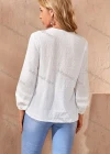 Wholesale Women's Casual Plain Swiss Dot Lace Trim V Neck Long Sleeve Blouse - Liuhuamall
