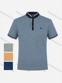Wholesale Men's Casual Stand Collar Short Sleeve Button Front Embroidery Logo Polo Shirt, LIUHUA CLOTHING WHOLESALE