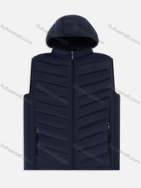 Wholesale Men's Casual Hooded Zipper Pockets Thermal Lined Puffer Vest Jacket 1619-1#