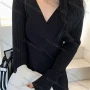 Wholesale Women's Casual Plain Wrap V Neck Long Sleeve Ribbed Knit Sweater Tops 8027# preview